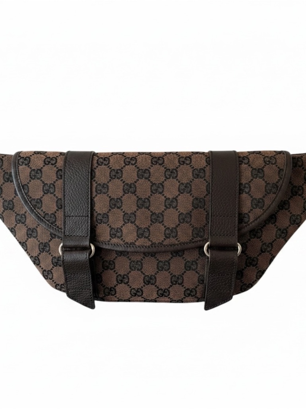 Vintage Gucci Brown GG Monogram Belt Bag with Dark Brown Leather Trim